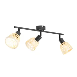 QAZQA Deckenstrahler|Aufbaustrahler*Orientalischer Spot schwarz mit Bambus 3-flammig - Rayan