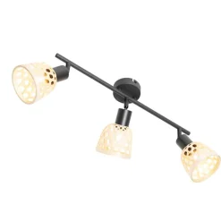 QAZQA Deckenstrahler|Aufbaustrahler*Orientalischer Spot schwarz mit Bambus 3-flammig - Rayan