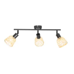 QAZQA Deckenstrahler|Aufbaustrahler*Orientalischer Spot schwarz mit Bambus 3-flammig - Rayan