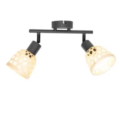 QAZQA Deckenstrahler|Aufbaustrahler*Orientalischer Spot schwarz mit Bambus 2-flammig - Rayan