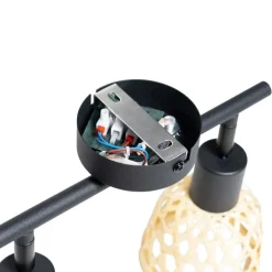 QAZQA Deckenstrahler|Aufbaustrahler*Orientalischer Spot schwarz mit Bambus 2-flammig - Rayan