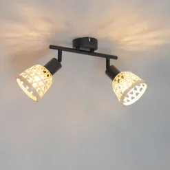 QAZQA Deckenstrahler|Aufbaustrahler*Orientalischer Spot schwarz mit Bambus 2-flammig - Rayan