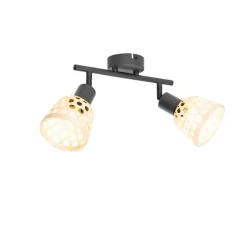 QAZQA Deckenstrahler|Aufbaustrahler*Orientalischer Spot schwarz mit Bambus 2-flammig - Rayan