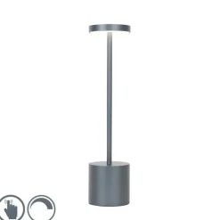 QAZQA Tischlampe Außen|Akku Lampen*Outdoor-Tischleuchte grau inkl. LED mit Touchdimmer wiederaufladbar - Dupont