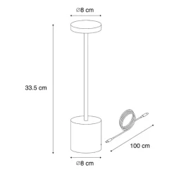 QAZQA Tischlampe Außen|Akku Lampen*Outdoor-Tischleuchte grau inkl. LED mit Touchdimmer wiederaufladbar - Dupont