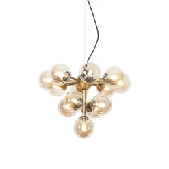 QAZQA Schlafzimmerlampen|Esszimmerlampen*Pendelleuchte Bronze mit Bernsteinglas 13 Lichter - Bianca