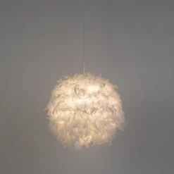 Kinder QAZQA Kinderzimmerlampen|Küchenlampen*Pendelleuchte im Landhausstil weiß mit Federn - Feather