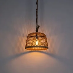 QAZQA Pendelleuchten|Wohnzimmerlampen*Pendelleuchte im Landhausstil Seil mit Rattan - Calamus