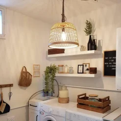 QAZQA Pendelleuchten|Wohnzimmerlampen*Pendelleuchte im Landhausstil Seil mit Rattan - Calamus