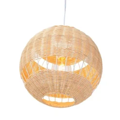 QAZQA Pendelleuchten|Wohnzimmerlampen*Pendelleuchte im Landhausstil weiß mit Rattan - Rattan
