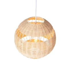 QAZQA Pendelleuchten|Wohnzimmerlampen*Pendelleuchte im Landhausstil weiß mit Rattan - Rattan