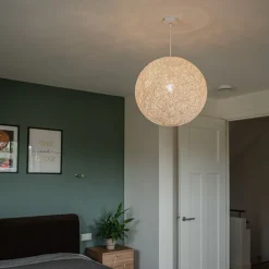 QAZQA Schlafzimmerlampen|Esszimmerlampen*Pendelleuchte im Landhausstil weiße Kugel 60cm - Corda