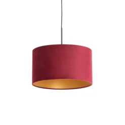 QAZQA Pendelleuchten|Wohnzimmerlampen*Pendelleuchte mit Veloursschirm rot/gold 35 cm - Combi