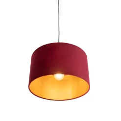 QAZQA Pendelleuchten|Wohnzimmerlampen*Pendelleuchte mit Veloursschirm rot/gold 35 cm - Combi