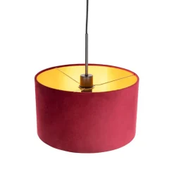 QAZQA Pendelleuchten|Wohnzimmerlampen*Pendelleuchte mit Veloursschirm rot/gold 35 cm - Combi