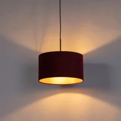 QAZQA Pendelleuchten|Wohnzimmerlampen*Pendelleuchte mit Veloursschirm rot/gold 35 cm - Combi