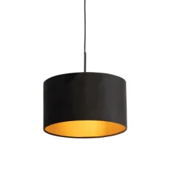 QAZQA Pendelleuchten|Wohnzimmerlampen*Pendelleuchte mit Veloursschirm schwarz/gold 35 cm - Combi