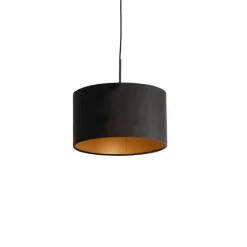 QAZQA Pendelleuchten|Wohnzimmerlampen*Pendelleuchte mit Veloursschirm schwarz/gold 35 cm - Combi