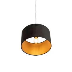 QAZQA Pendelleuchten|Wohnzimmerlampen*Pendelleuchte mit Veloursschirm schwarz/gold 35 cm - Combi