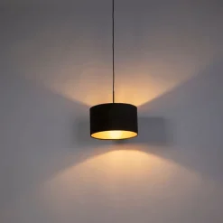 QAZQA Pendelleuchten|Wohnzimmerlampen*Pendelleuchte mit Veloursschirm schwarz/gold 35 cm - Combi