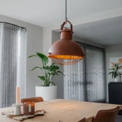 QAZQA Pendelleuchten|Wohnzimmerlampen*Pendelleuchte rost mit goldener Innenseite - Engine