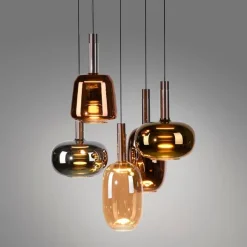 Paul Neuhaus Schlafzimmerlampen|Küchenlampen*Pendelleuchte schwarz mit mehrfarbigem Glas rund inkl. LED 6-flammig Easylift - Irides