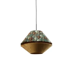 QAZQA Pendelleuchten|Wohnzimmerlampen*Pendelleuchte Schwarz mit Doppeltem Samtlampenschirm Blattdesign und Beige - Combi 1