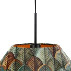 QAZQA Pendelleuchten|Wohnzimmerlampen*Pendelleuchte Schwarz mit Doppeltem Samtlampenschirm Blattdesign und Beige - Combi 1