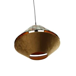 QAZQA Pendelleuchten|Wohnzimmerlampen*Pendelleuchte Schwarz mit Doppeltem Samtlampenschirm Blattdesign und Beige - Combi 1