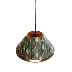 QAZQA Pendelleuchten|Wohnzimmerlampen*Pendelleuchte Schwarz mit Doppeltem Samtlampenschirm Blattdesign und Beige - Combi 1