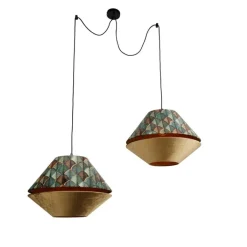 QAZQA Pendelleuchten|Wohnzimmerlampen*Pendelleuchte schwarz mit doppeltem Samt Lampenschirm Blattdesign und Beige 2-Lichter - Cava Luxe