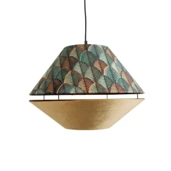QAZQA Pendelleuchten|Wohnzimmerlampen*Pendelleuchte schwarz mit doppeltem Samt Lampenschirm Blattdesign und Beige 2-Lichter - Cava Luxe