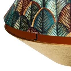 QAZQA Pendelleuchten|Wohnzimmerlampen*Pendelleuchte schwarz mit doppeltem Samt Lampenschirm Blattdesign und Beige 2-Lichter - Cava Luxe