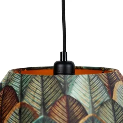 QAZQA Pendelleuchten|Wohnzimmerlampen*Pendelleuchte schwarz mit doppeltem Samt Lampenschirm Blattdesign und Beige 2-Lichter - Cava Luxe