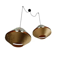 QAZQA Pendelleuchten|Wohnzimmerlampen*Pendelleuchte schwarz mit doppeltem Samt Lampenschirm Blattdesign und Beige 2-Lichter - Cava Luxe