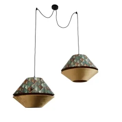 QAZQA Pendelleuchten|Wohnzimmerlampen*Pendelleuchte schwarz mit doppeltem Samt Lampenschirm Blattdesign und Beige 2-Lichter - Cava Luxe