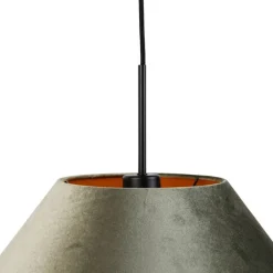 QAZQA Pendelleuchten|Wohnzimmerlampen*Pendelleuchte Schwarz mit Doppel-Samtlampenschirm Grün mit Gold Innen - Combi 1