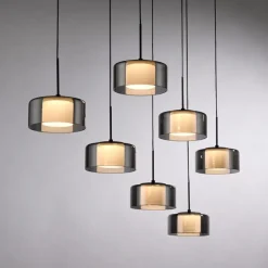 Paul Neuhaus Schlafzimmerlampen|Küchenlampen*Pendelleuchte schwarz mit Rauchglas inkl. LED 7-flammig Easylift - Rika