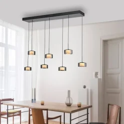 Paul Neuhaus Schlafzimmerlampen|Küchenlampen*Pendelleuchte schwarz mit Rauchglas inkl. LED 7-flammig Easylift - Rika