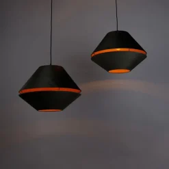 QAZQA Pendelleuchten|Wohnzimmerlampen*Pendelleuchte schwarz mit doppeltem Samt Lampenschirm grün mit goldener Innenseite 2-flammig - Cava Luxe