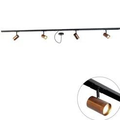 QAZQA Deckenstrahler|Aufbaustrahler*1-Phasen-Schienensystem dunkelbronze mit 4 Strahlern und 1 Netzteil rund - Jeana