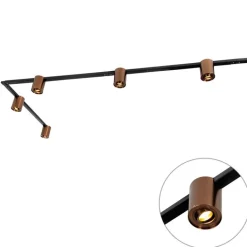 QAZQA Deckenstrahler|Aufbaustrahler*1-Phasen-Schienensystem mit 5 Spots in Dunkelbronze und Schwarz - Rondoo Up