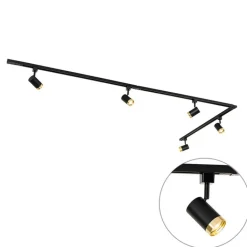 QAZQA Schlafzimmerlampen|Esszimmerlampen*1-Phasen-Schienensystem mit 5 Spots schwarz mit Goldring - Jeana