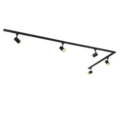 QAZQA Schlafzimmerlampen|Esszimmerlampen*1-Phasen-Schienensystem mit 5 Spots schwarz mit Goldring - Jeana