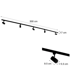 QAZQA Schlafzimmerlampen|Esszimmerlampen*1-Phasen-Schienensystem mit 5 Spots schwarz mit Goldring - Jeana