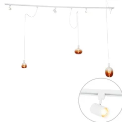 QAZQA Schlafzimmerlampen|Küchenlampen*1-Phasen-Schienensystem mit 3 Strahlern und Hängelampen weiß - Cavalux Jeana