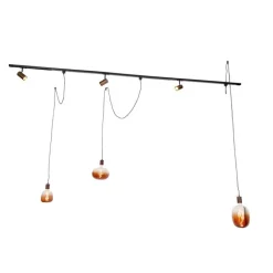 QAZQA Deckenstrahler|Aufbaustrahler*1-Phasen-Schienensystem mit 3 Strahlern und Hängelampen dunkelbronze - Cavalux Jeana
