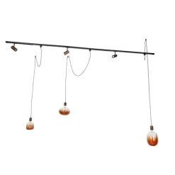 QAZQA Deckenstrahler|Aufbaustrahler*1-Phasen-Schienensystem mit 3 Strahlern und Hängelampen dunkelbronze - Cavalux Jeana