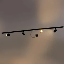 QAZQA Schlafzimmerlampen|Esszimmerlampen*1-Phasen-Schienensystem schwarz mit 4 Strahlern und I-Netzteil quadratisch - Jeana