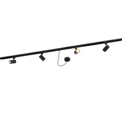 QAZQA Deckenstrahler|Aufbaustrahler*1-Phasen-Schienensystem schwarz mit 4 Strahlern und 1 Netzteil rund - Jeana